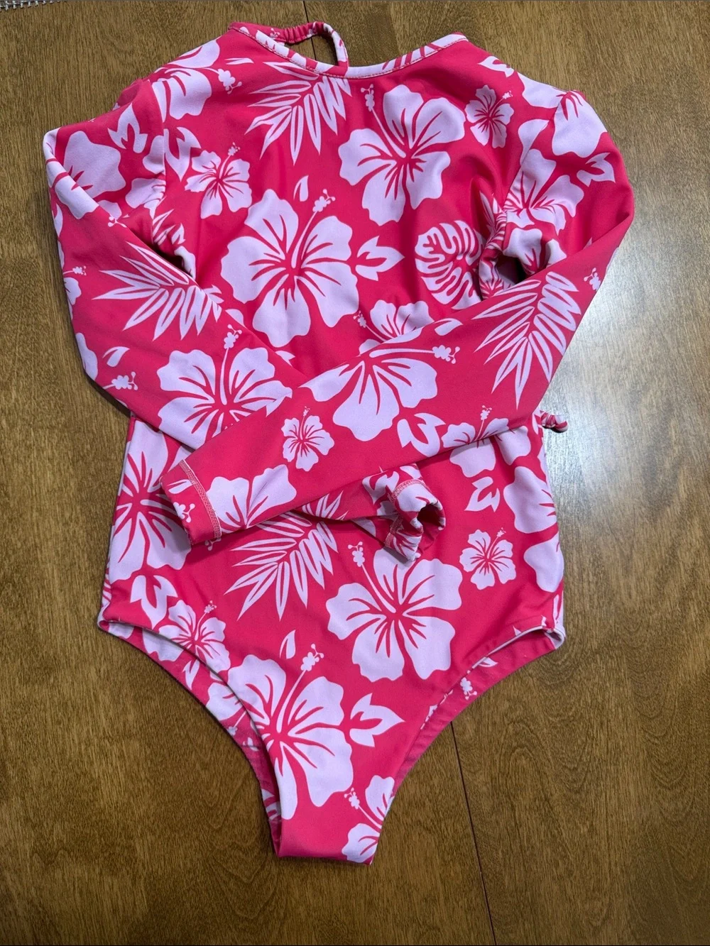 Girls' Long Sleeve Pink Floral Rashguard Swimsuit